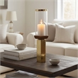 Gemo Hurricane Candle Holder with Gold Base- Mango Wood Accent 21 Inch