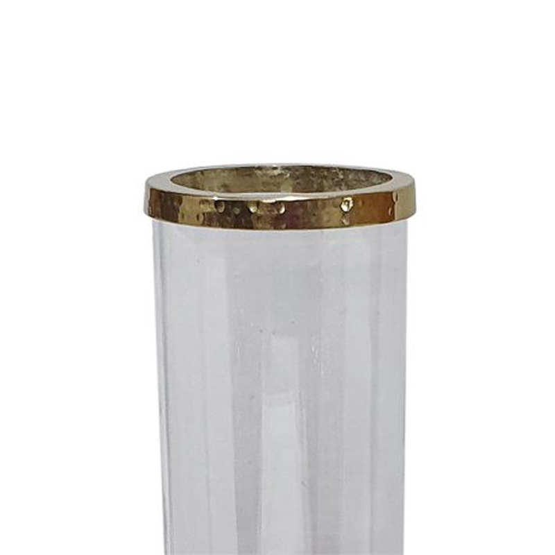 Gemo Hurricane Candle Holder with Gold Base- Mango Wood Accent 20 Inch