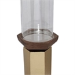Gemo Hurricane Candle Holder with Gold Base- Mango Wood Accent 20 Inch