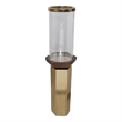 Gemo Hurricane Candle Holder with Gold Base- Mango Wood Accent 20 Inch