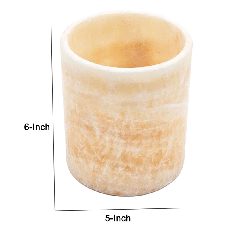 Decorative Candle Holder- Yellow Stone Cylindrical Body- 6 Inch