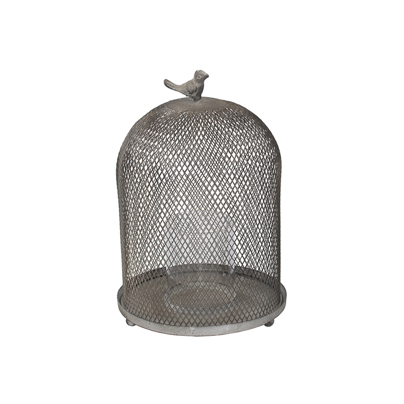 Vintage Candle Holder Set of 2- Sparrow Accent Mesh Dome Design- Gray