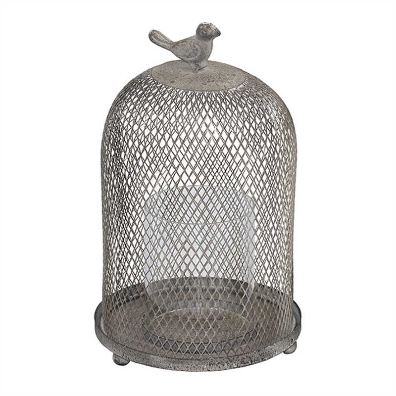 Vintage Candle Holder Set of 2- Sparrow Accent Mesh Dome Design- Gray