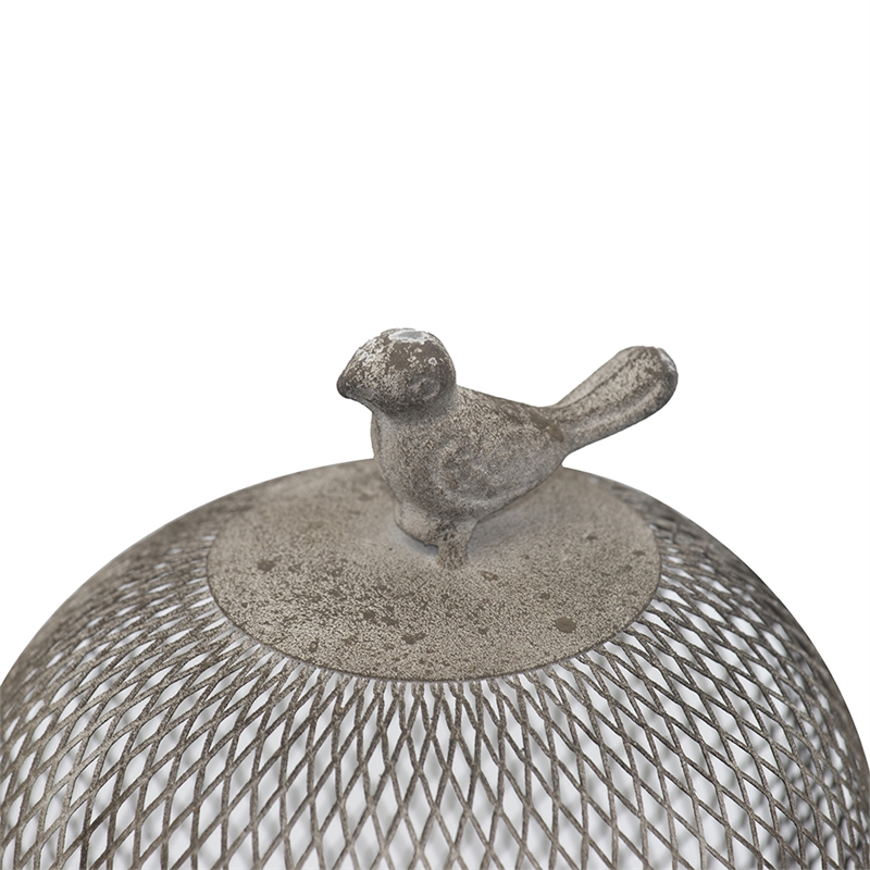 Vintage Candle Holder Set of 2- Sparrow Accent Mesh Dome Design- Gray