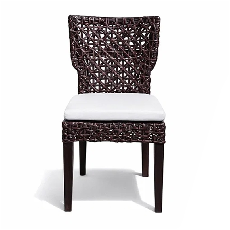 Dining Side Chair- Rattan Woven Seat and Back- Modern Black Wood Frame