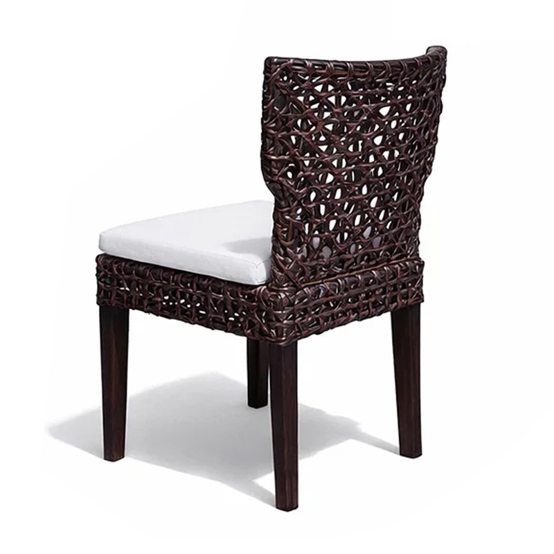 Dining Side Chair- Rattan Woven Seat and Back- Modern Black Wood Frame