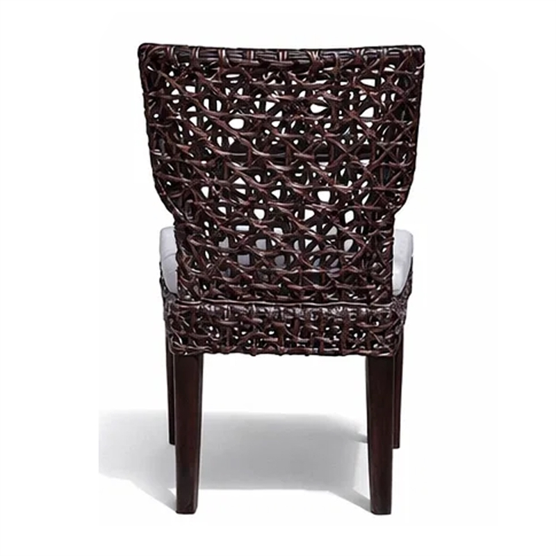 Dining Side Chair- Rattan Woven Seat and Back- Modern Black Wood Frame