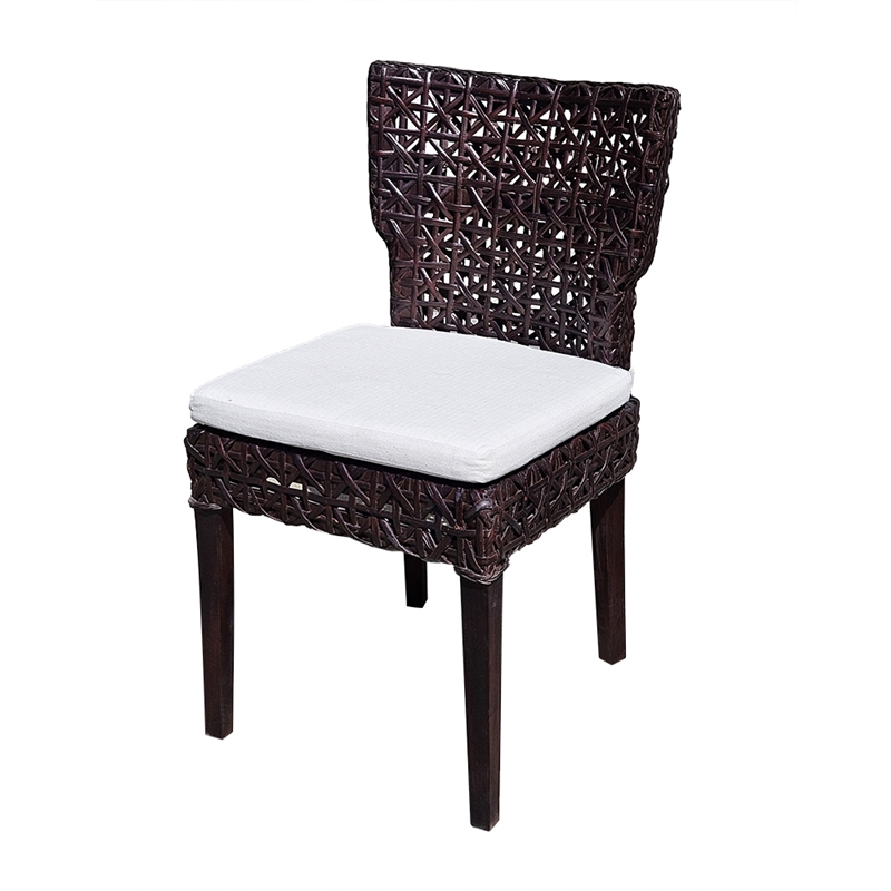 Dining Side Chair- Rattan Woven Seat and Back- Modern Black Wood Frame