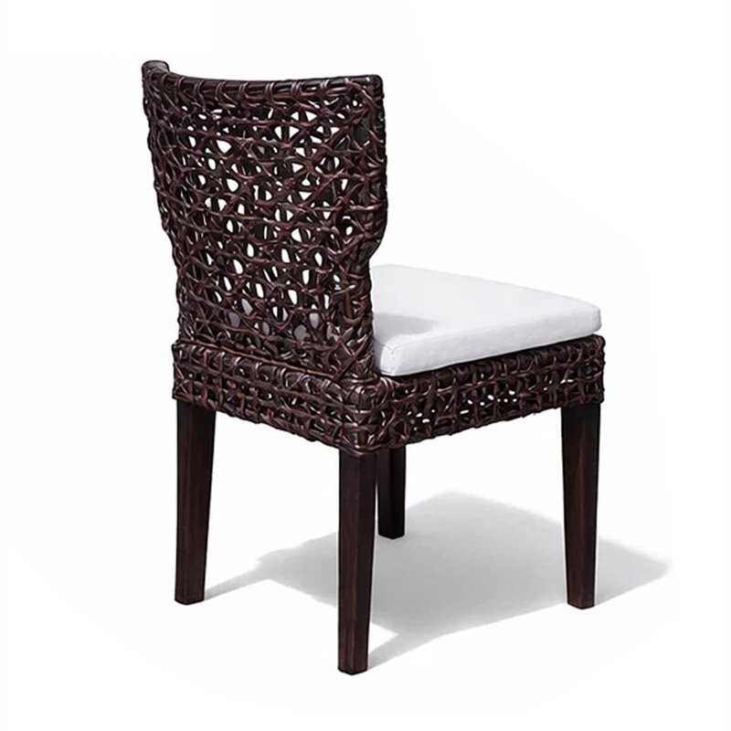 Dining Side Chair- Rattan Woven Seat and Back- Modern Black Wood Frame