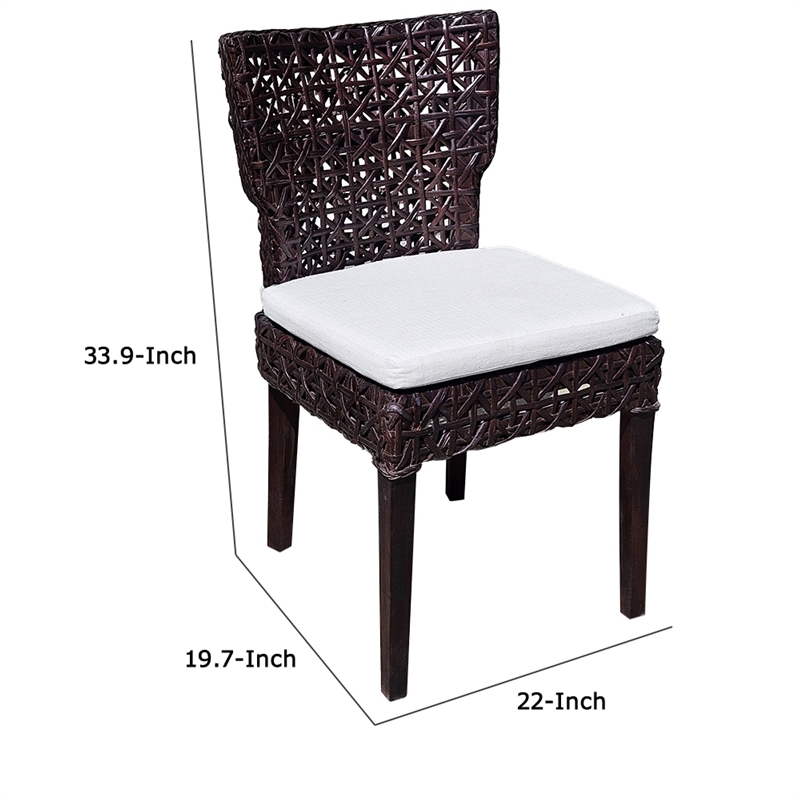 Dining Side Chair- Rattan Woven Seat and Back- Modern Black Wood Frame
