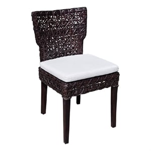 Dining Side Chair- Rattan Woven Seat and Back- Modern Black Wood Frame