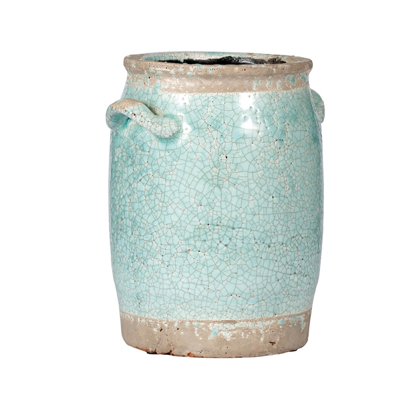 Decorative Vase with Crackle Glaze- 8 Inch Aqua Turquoise Ceramic