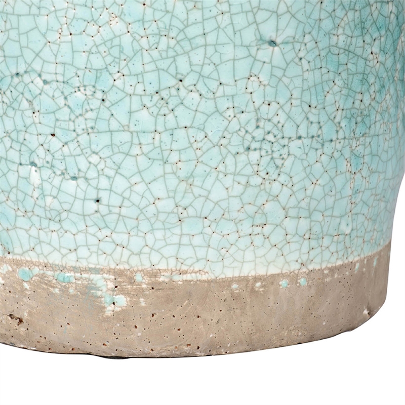Decorative Vase with Crackle Glaze- 8 Inch Aqua Turquoise Ceramic
