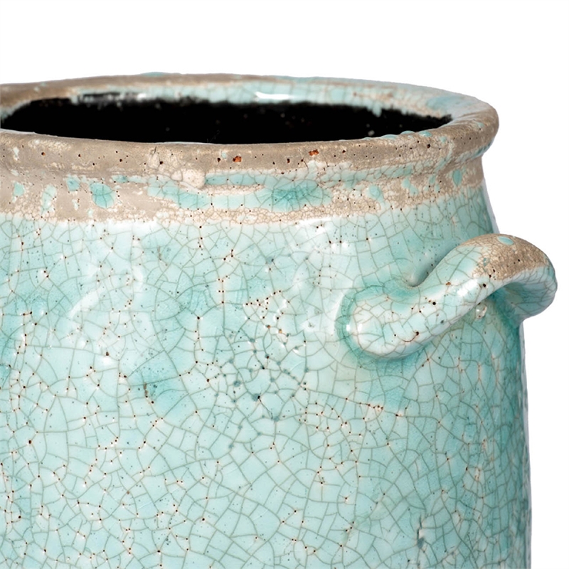 Decorative Vase with Crackle Glaze- 8 Inch Aqua Turquoise Ceramic