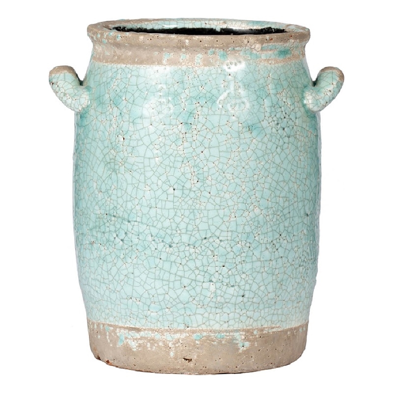 Decorative Vase with Crackle Glaze- 8 Inch Aqua Turquoise Ceramic
