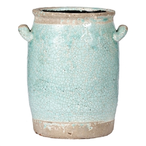 Decorative Vase with Crackle Glaze- 8 Inch Aqua Turquoise Ceramic