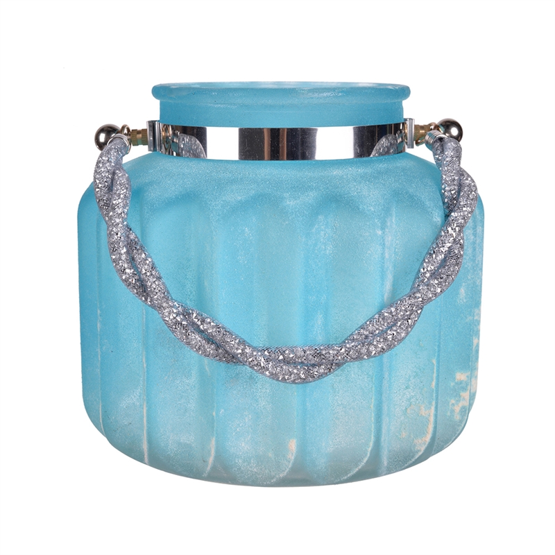 Fsy Decorative Vase- Silver Handle- Light Blue Frosted Glass- 8 Inch