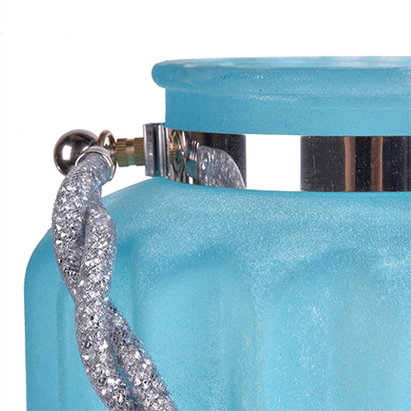 Fsy Decorative Vase- Silver Handle- Light Blue Frosted Glass- 8 Inch