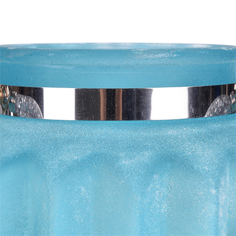 Fsy Decorative Vase- Silver Handle- Light Blue Frosted Glass- 8 Inch