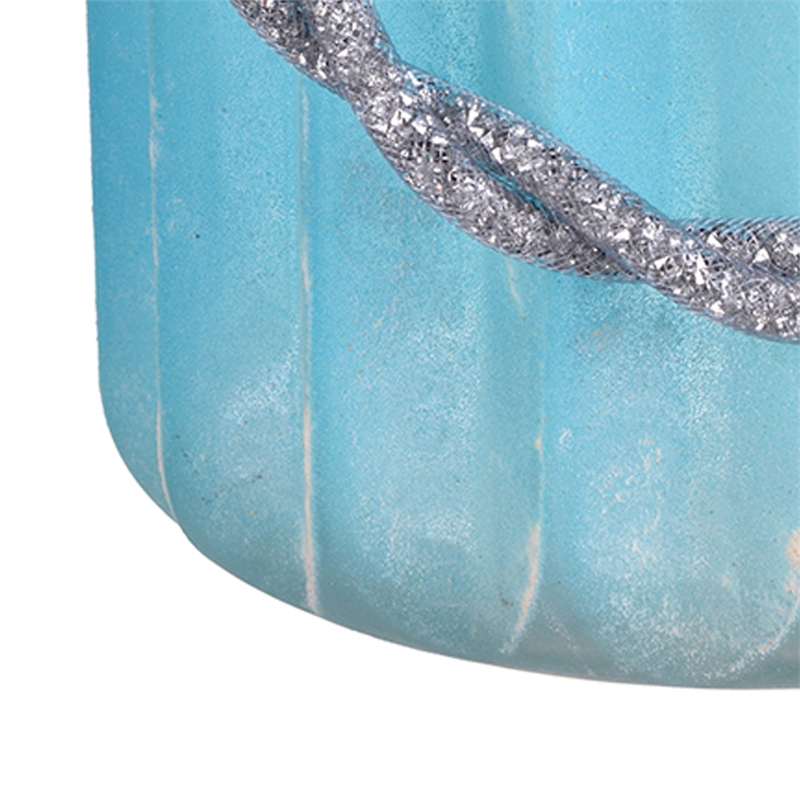 Fsy Decorative Vase- Silver Handle- Light Blue Frosted Glass- 8 Inch