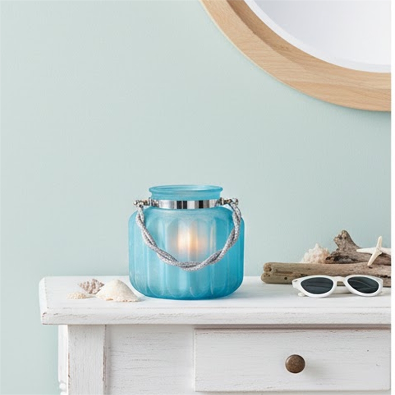 Fsy Decorative Vase- Silver Handle- Light Blue Frosted Glass- 8 Inch