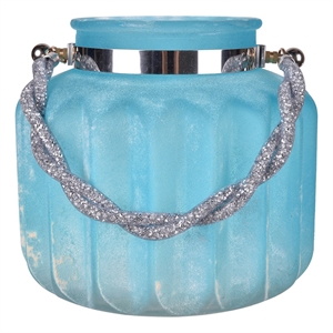 Fsy Decorative Vase- Silver Handle- Light Blue Frosted Glass- 8 Inch
