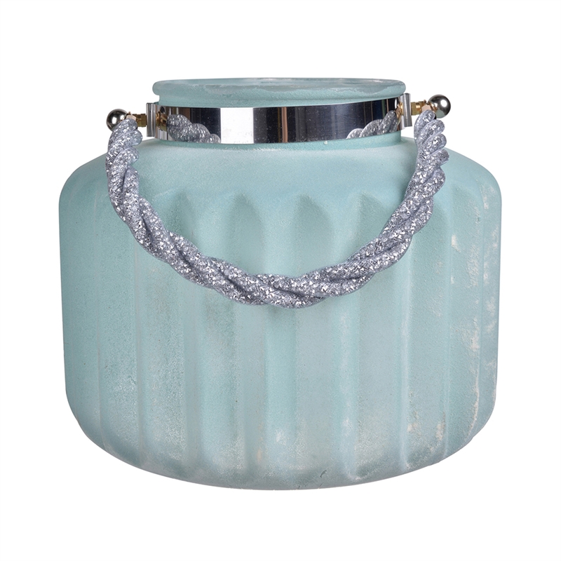 Fsy Decorative Vase- Silver Handle- Light Blue Frosted Glass- 10 Inch