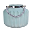 Fsy Decorative Vase- Silver Handle- Light Blue Frosted Glass- 10 Inch