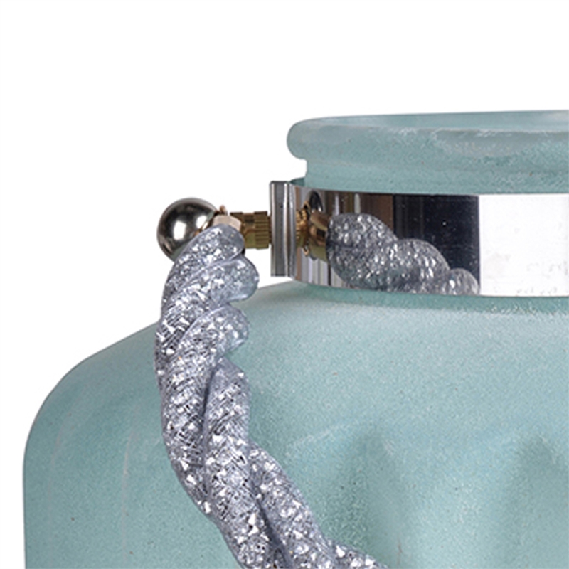 Fsy Decorative Vase- Silver Handle- Light Blue Frosted Glass- 10 Inch