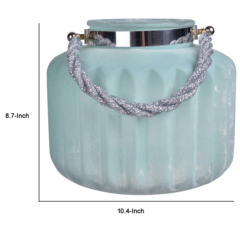 Fsy Decorative Vase- Silver Handle- Light Blue Frosted Glass- 10 Inch