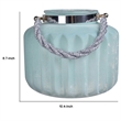 Fsy Decorative Vase- Silver Handle- Light Blue Frosted Glass- 10 Inch