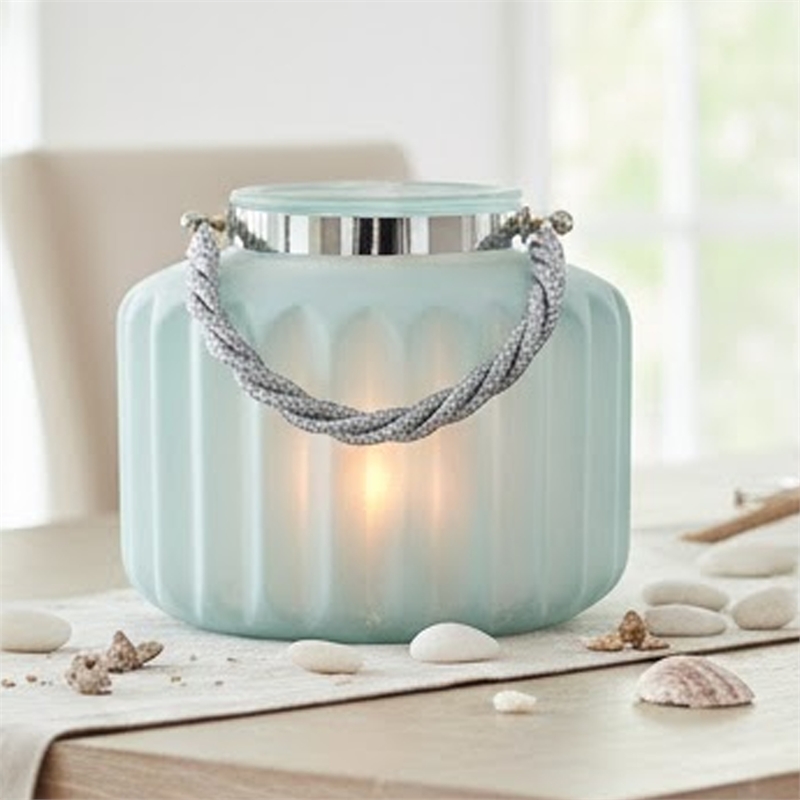 Fsy Decorative Vase- Silver Handle- Light Blue Frosted Glass- 10 Inch