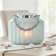 Fsy Decorative Vase- Silver Handle- Light Blue Frosted Glass- 10 Inch