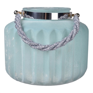 Fsy Decorative Vase- Silver Handle- Light Blue Frosted Glass- 10 Inch