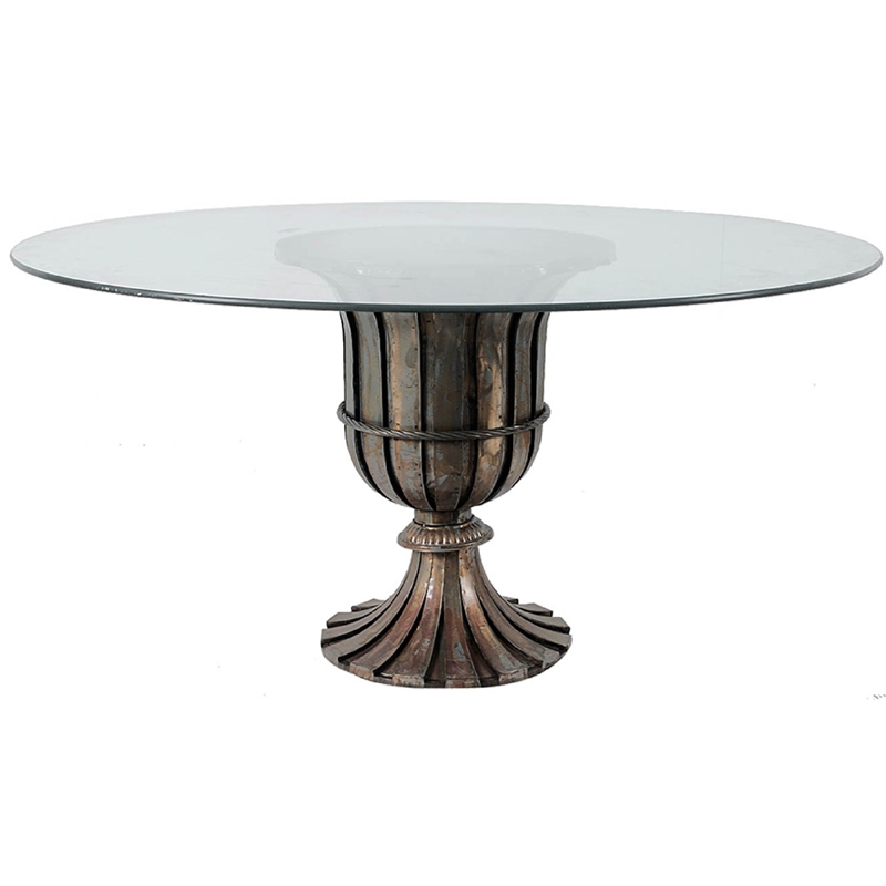 Dining Table- 60 Inch Round Clear Glass Top- Classical Bronze Metal Base