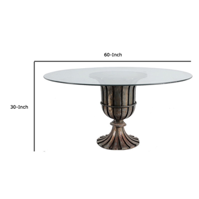 Dining Table- 60 Inch Round Clear Glass Top- Classical Bronze Metal Base