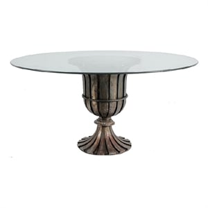 Dining Table- 60 Inch Round Clear Glass Top- Classical Bronze Metal Base