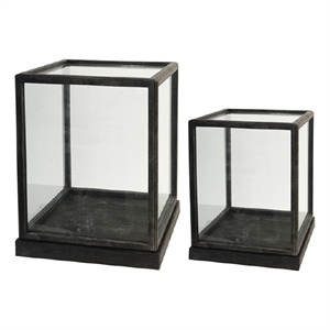 Jeny Display Box Set of 2- Square Clear Glass with Black Fir Wood Frame