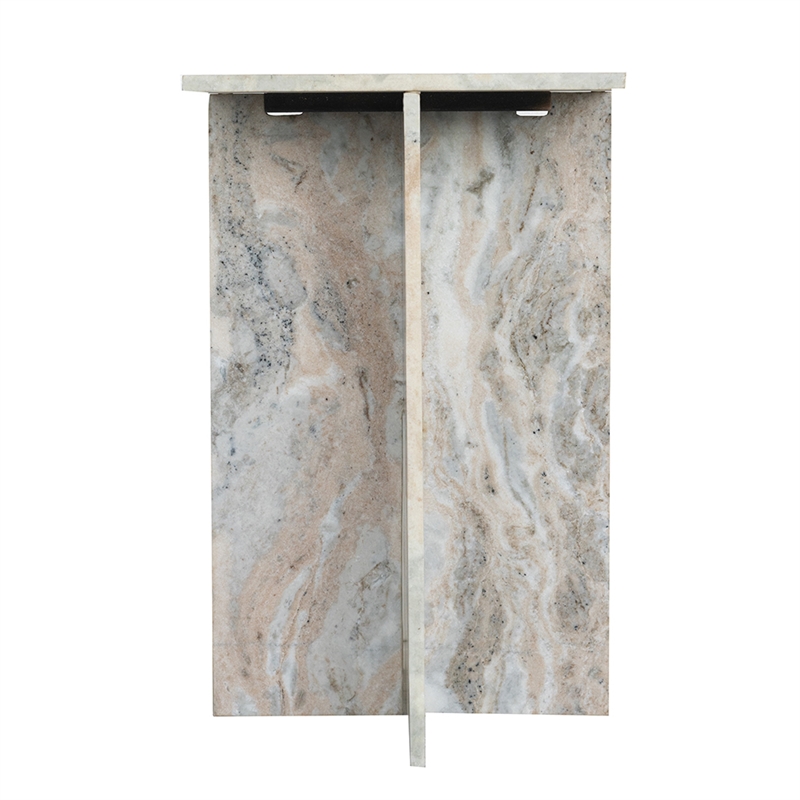 Levi Side End Table- 15 Inch Square Top- Geometric Gray Marble Base
