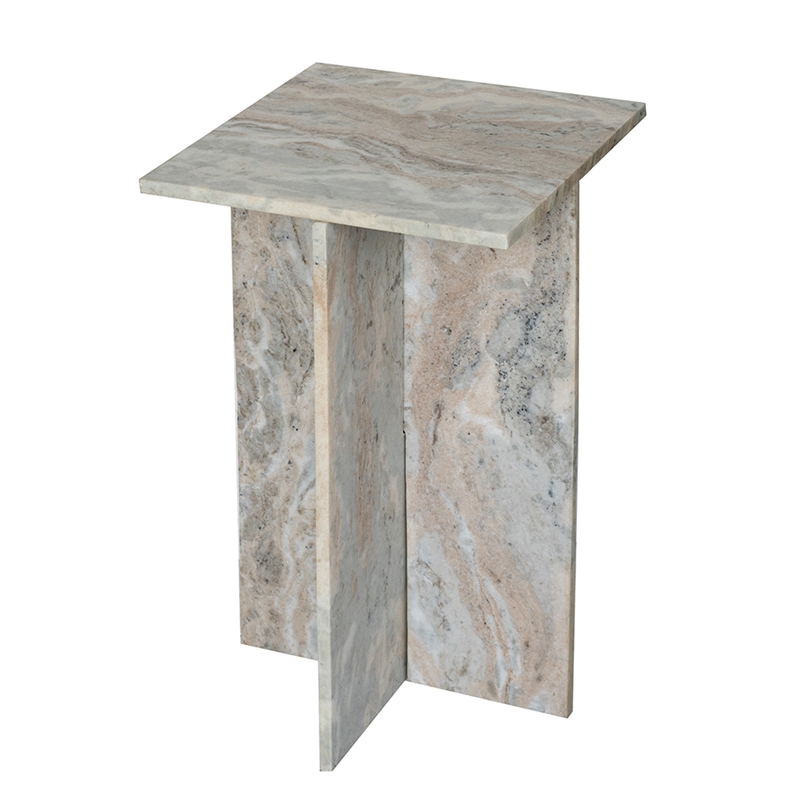 Levi Side End Table- 15 Inch Square Top- Geometric Gray Marble Base