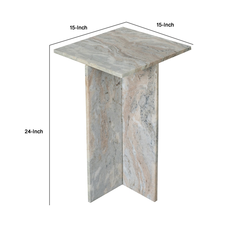 Levi Side End Table- 15 Inch Square Top- Geometric Gray Marble Base