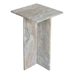 Levi Side End Table- 15 Inch Square Top- Geometric Gray Marble Base