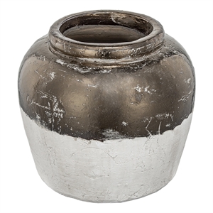 Accent Flower Vase- Rustic Bronze and Silver Terracotta- 13 Inch Round