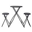 Stowable Folding Side Table and 2 Stool Set- Round Top- Black Iron