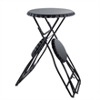 Stowable Folding Side Table and 2 Stool Set- Round Top- Black Iron
