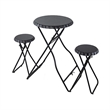 Stowable Folding Side Table and 2 Stool Set- Round Top- Black Iron