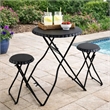Stowable Folding Side Table and 2 Stool Set- Round Top- Black Iron