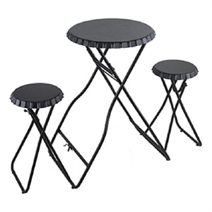 Stowable Folding Side Table and 2 Stool Set- Round Top- Black Iron