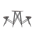 Stowable Folding Side Table- 2 Stool Set- Round Top- Black Iron Cross Base