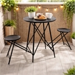 Stowable Folding Side Table- 2 Stool Set- Round Top- Black Iron Cross Base
